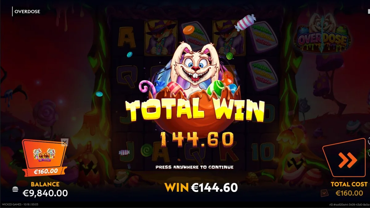 Interface do jogo de slot Overdose com elementos temáticos de Páscoa sombria