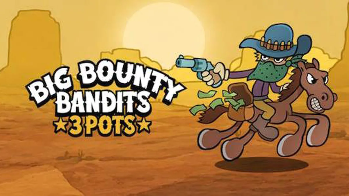 Interface colorida e animada do slot Big Bounty Bandits: 3 Pots com temática de Velho Oeste